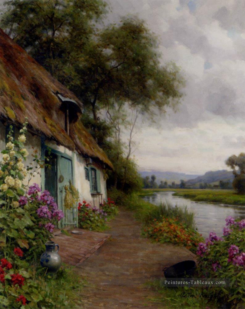 A Cottage Riverside paysage Louis Aston Knight Peintures à l'huile